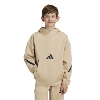 adidas bluza copii J Z.N.E. HD culoarea maro, cu glugă, cu imprimeu, JF2490