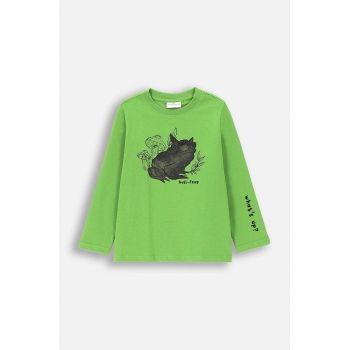 Coccodrillo longsleeve din bumbac pentru copii culoarea verde, cu imprimeu, GRUNGE SWAMP BOY KIDS