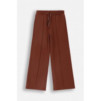 Coccodrillo pantaloni de trening din bumbac pentru copii culoarea maro, neted, RODEO GIRL JUNIOR