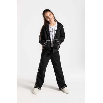 Coccodrillo pantaloni de trening din bumbac pentru copii culoarea negru, neted, CARTOONS GIRL JUNIOR