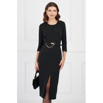 Rochie Mara neagra cu crepeu si curea in talie