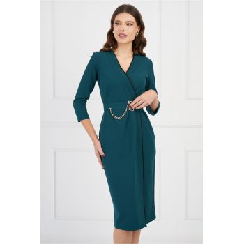 Rochie Mira verde cu dunga neagra si curea in talie