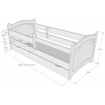 Pat din lemn cu protectie laterala Laura 140x80 cm Alb