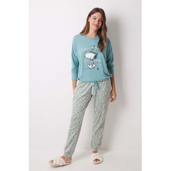 women'secret pijama Snoopy femei, culoarea verde, 3138571