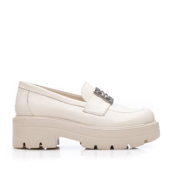 Pantofi casual damă din piele naturală, Leofex - 024-1 Bej Box