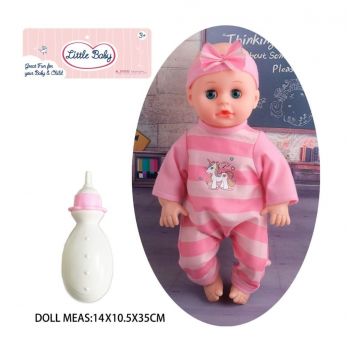 Papusa bebelus Little Baby cu biberon si costum roz, 30 cm