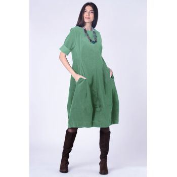 Rochie lalea cambrata, cu fermoar, din catifea reiata merde menta