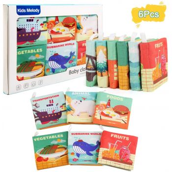 Set 6 carti educationale, senzoriale, textile pentru bebelusi