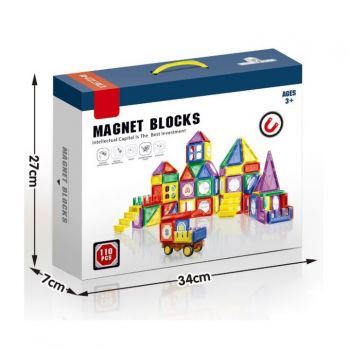 Set de constructie, Magnet Blocks, 3 ani+, 110 piese, Multicolor