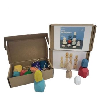 Set Pietre Colorate Din Lemn, Montessori, pentru stivuit, 16 buc