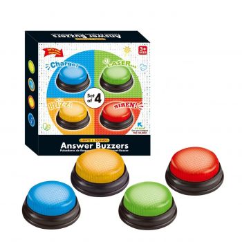 Set Sonerii/Buzzer interactive cu lumini si sunete - Jucarie educationala pentru copii, 4 buc