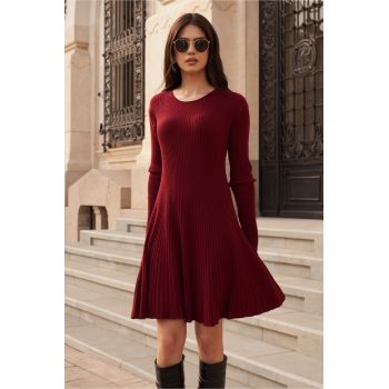 Rochie Daniela burgundy din tricot reiat