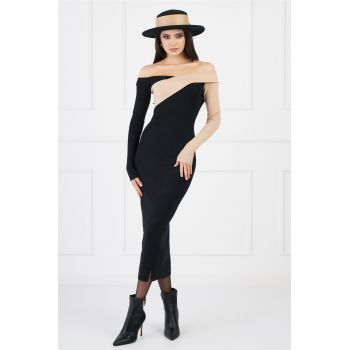 Rochie Isabela neagra cu bej din tricot