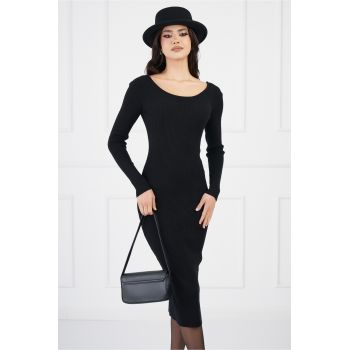 Rochie Miruna neagra din tricot cu dantela la spate