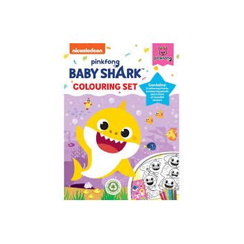 Set 8 Fise De Colorat Cu 6 Creioane Baby Shark Colouring Set Alligator AB3321BSCS2