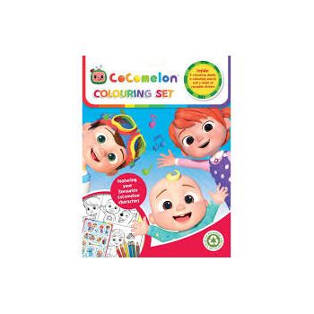 Set 8 Fise De Colorat Cu Stickere Si 6 Creioane Cocomelon Colouring Set AB3310CMCS2