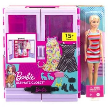 Set Papusa Barbie Dulap  Haine  Accesorii 	Roz