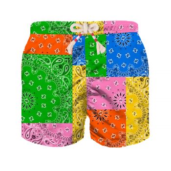 Boy swim shorts with multicolor bandanna print 10 years