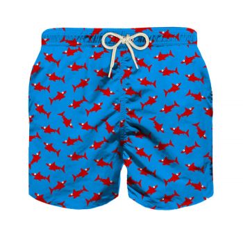 Boy swim shorts with red shark print 10 years