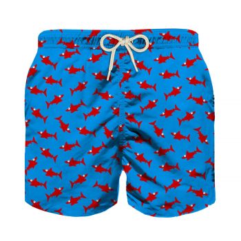 Boy swim shorts with red shark print 6 years