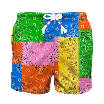 Man swim shorts with multicolor bandanna print m