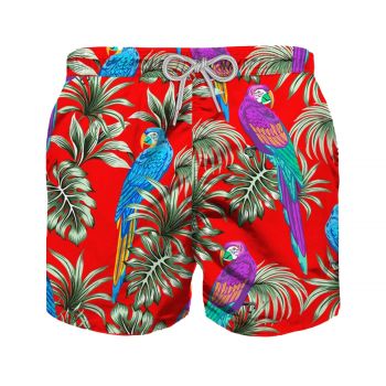 Parrots all over print man's light swim trunks l