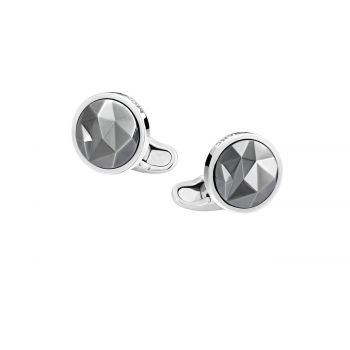 Cufflinks,round in silver with black ruthenium-coated inlay