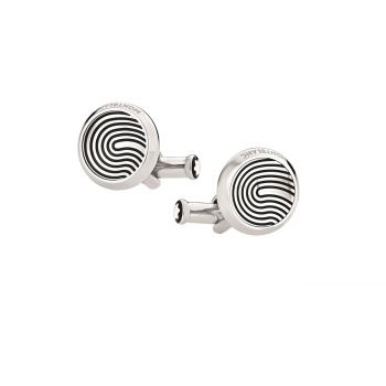 Cufflinks,round in stainless steel with fingerprint-patterned inlay