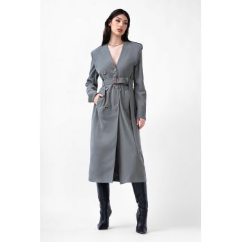 Rochie midi gri tip trench