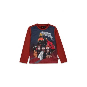 Lego longsleeve din bumbac pentru copii LWTANO 706 culoarea bordo, cu imprimeu, 12011280