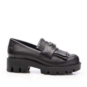 Pantofi casual damă din piele naturală, Leofex - 405-2 Negru Box