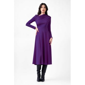 Purple Midi Dress With Cut-Out And Draping