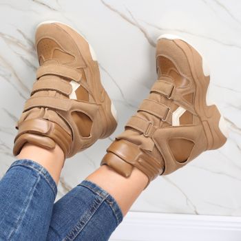 Sneakers dama cu Platforma Kaki din Piele Ecologica Anamil