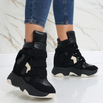 Sneakers dama cu Platforma Negri din Piele Ecologica Anamil