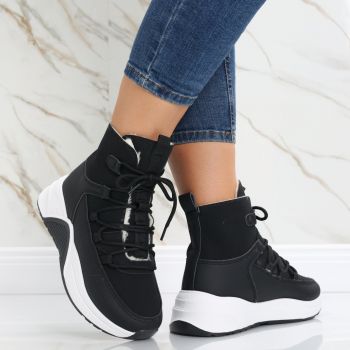 Sneakers dama Imblaniti Negri din Piele Eco,Piele Eco Intoarsa Asiva