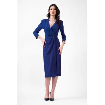 Rochie Midi Albastru Electric Cu Pliuri Și Curea