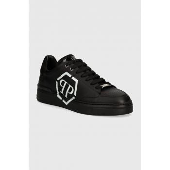 Philipp Plein sneakers din piele Lo-Top Hexagon culoarea negru, MSC3981 PLE005N 0202