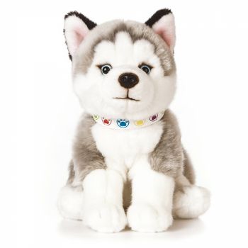 Pui de catelus Husky Gigant, Jucarie de plus 24 cm, Living Nature