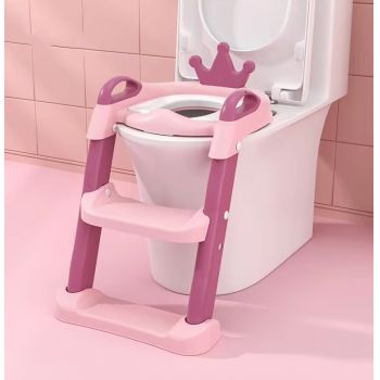 Reductor toaleta cu scarita, colac din spuma PU, manerele laterale, inaltime reglabila, baza ampla, 41 x 59 cm Little Mom Royal Pink