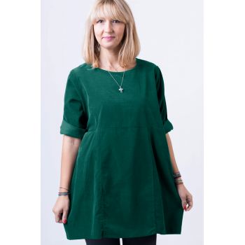 Rochie din catifea reiata, oversize, verde