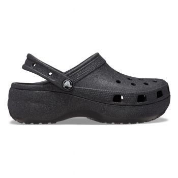 Saboți Crocs Women's Classic Platform Glitter Clog Negru - Black