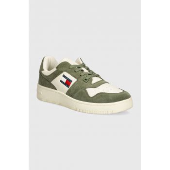 Tommy Jeans sneakers TJM BASKET LEATHER culoarea verde, EM0EM01440