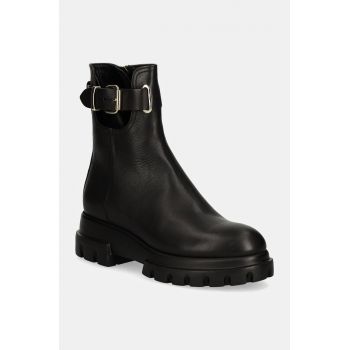 AGL cizme de piele Chunky Lowboot femei, culoarea negru, cu toc plat, D756593PGKA2131013