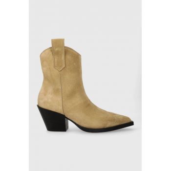 Copenhagen cizme de cowboy din piele intoarsa CPH238 suede femei, culoarea bej, cu toc drept