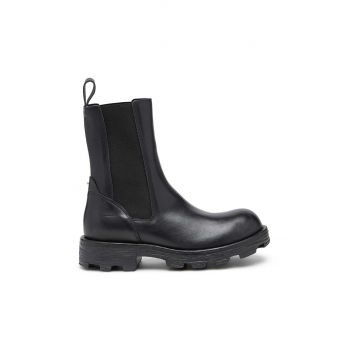 Diesel cizme de piele D-Hammer Ch W femei, culoarea negru, cu toc plat, Y03080-P0927-T8013