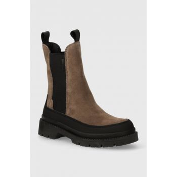 Gant botine din piele intoarsa 25553438 G241 Prepnovo femei, culoarea maro, cu platforma