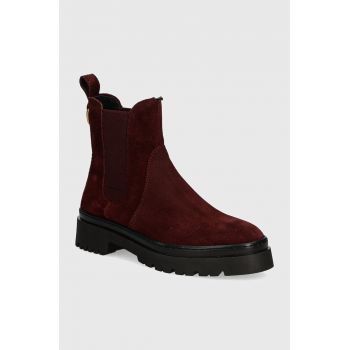 Gant botine din piele intoarsa Aligrey femei, culoarea bordo, cu platforma, 29553763 G553