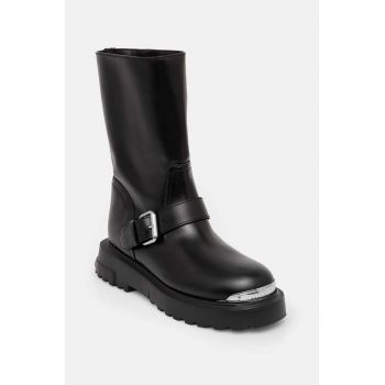 Love Moschino botine femei, culoarea negru, cu toc plat, JA24134G1LIA0000