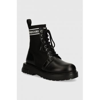 Love Moschino botine femei, culoarea negru, cu toc plat, JA24144G1LIYJ000