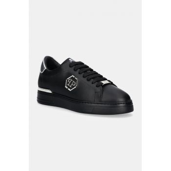 Philipp Plein sneakers din piele Nappa Lo-Top Hexagon culoarea negru, USC0676 PLE075N 0202